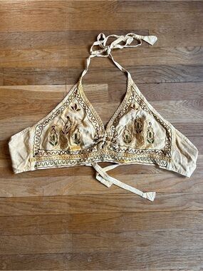 Boho Embroidered Halter Bralette in Pale Yellow
